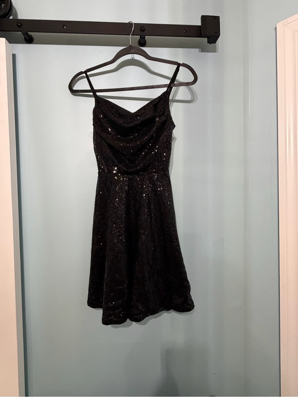 Black Sequin Mini Dress XS Lace Up Back Homecoming Party Cocktail Dress
